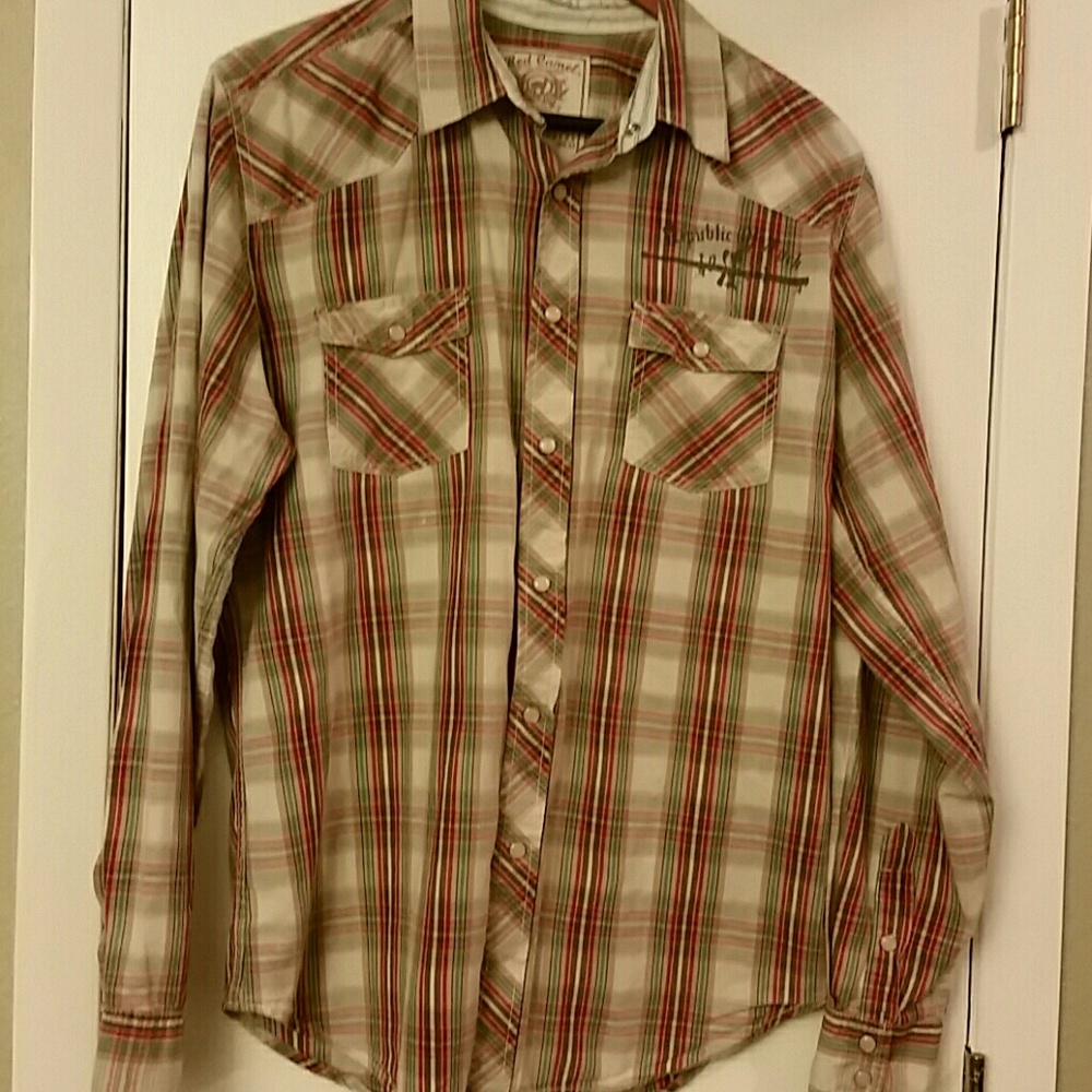 Men's Red Camel western shirt sz L.